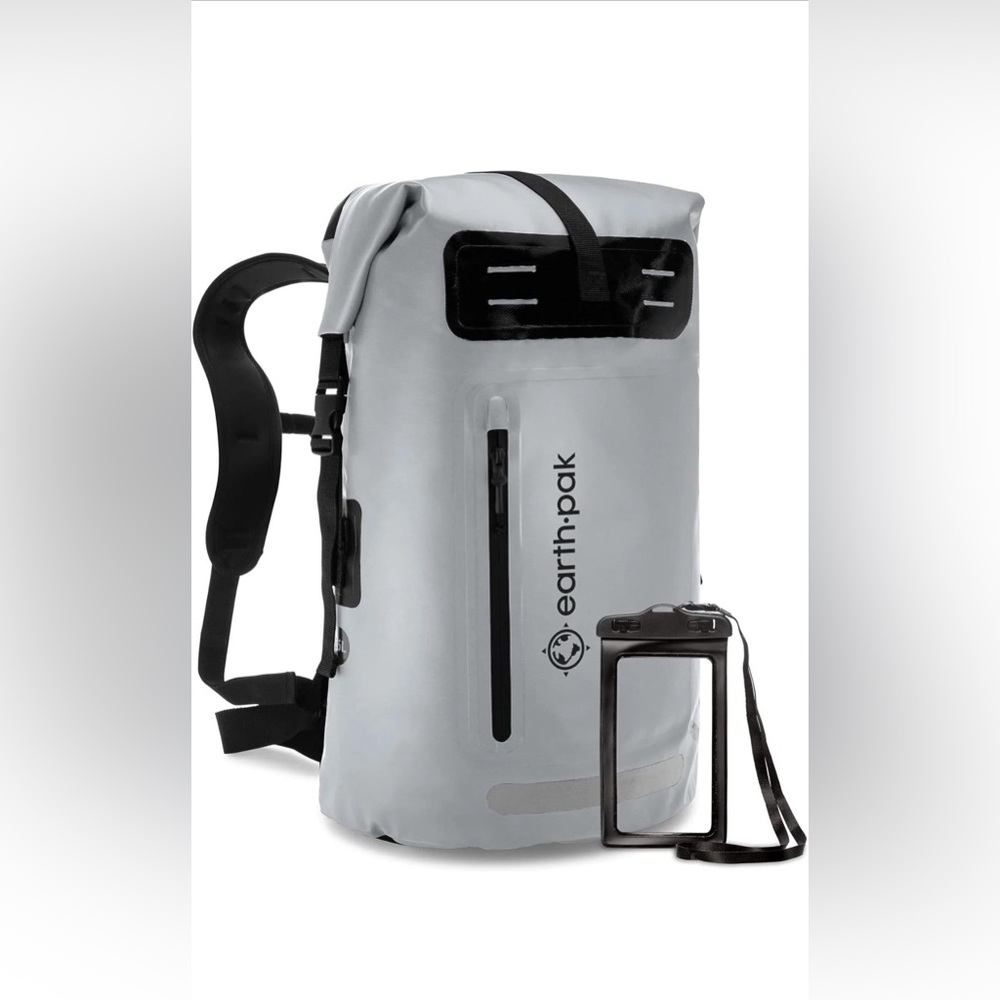 Earth Pak Waterproof Backpack with Phone Case - Grey - 35L - NWT